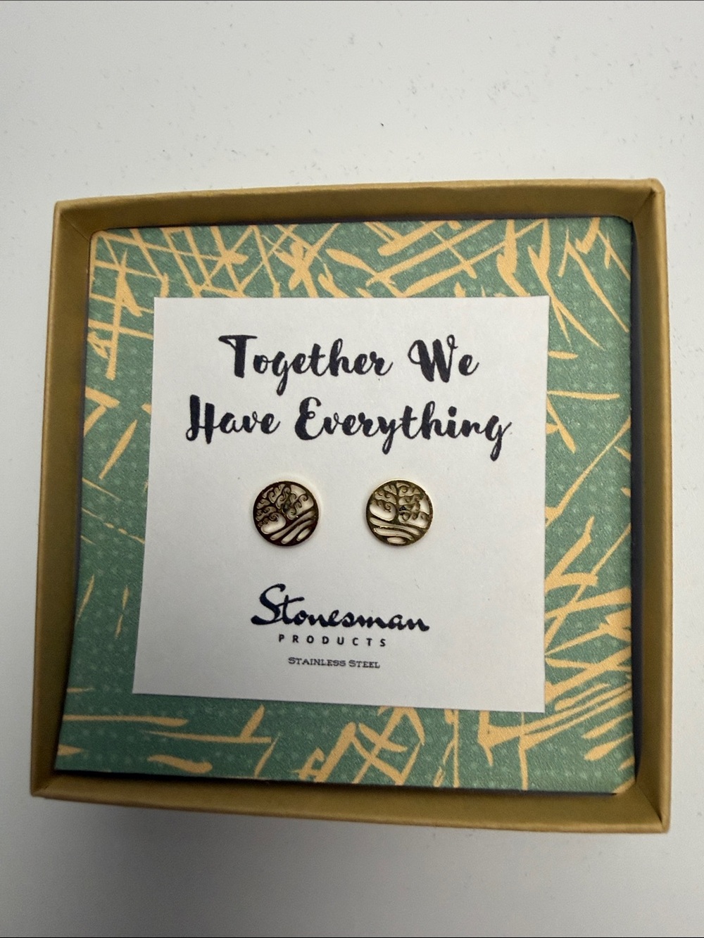 Stonesman Gold Tree of Life Stud Earrings - Cream Inlay